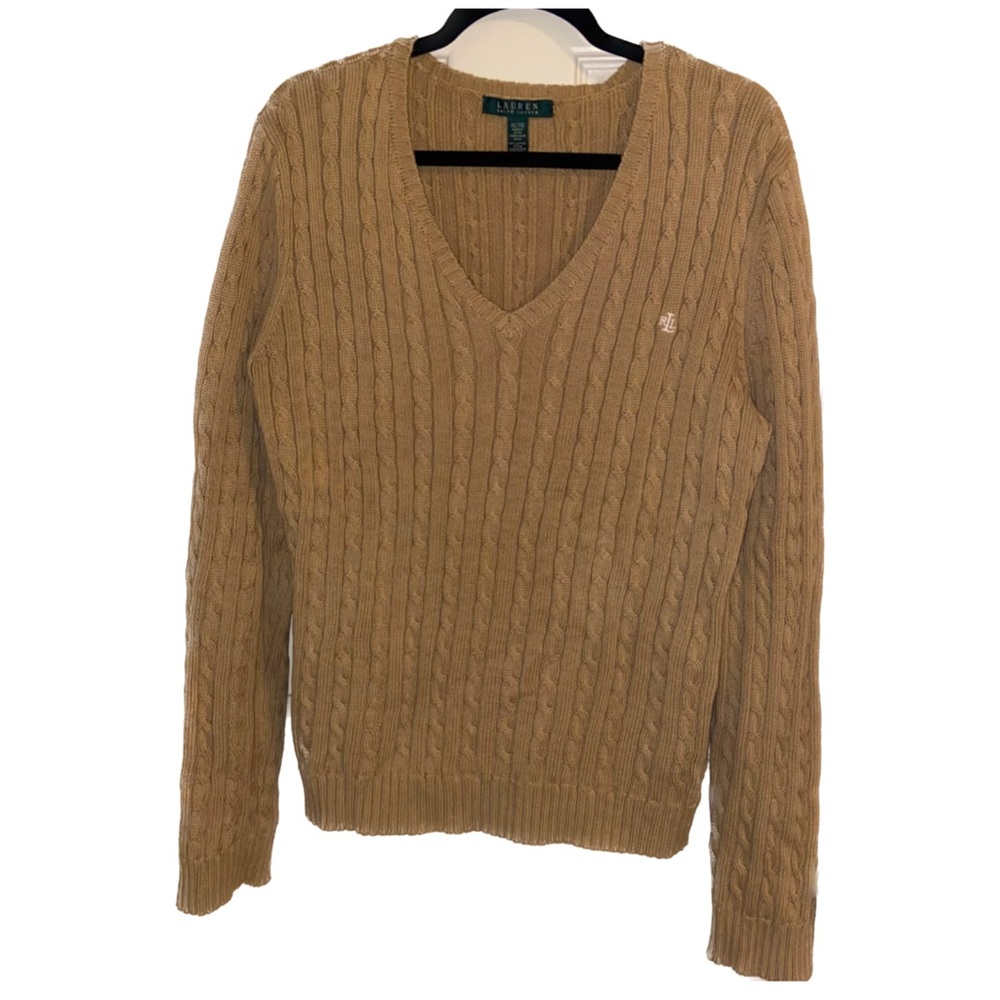 Lauren by Ralph Lauren V-Neck Cable Knit Sweater XL